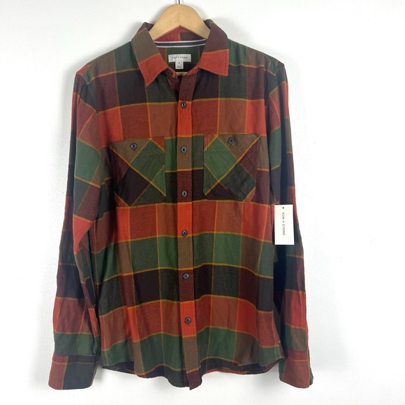 Sun + Stone Other - Sun + Stone Mens M  Button Up Flannel Shirt Green Plaid Tartan Oeko Tex Fall NWT